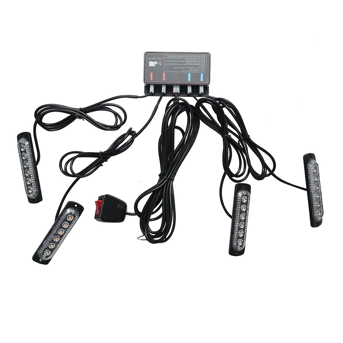 Set 4 lampi LED stroboscopice 24W, 12-24V, galben, unitate control cu 4 module 110x28x12mm